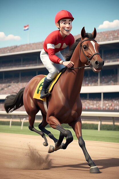 Cavalo de corrida Jockey Personagem de desenho animado 3D Animação Guia de Ilustração