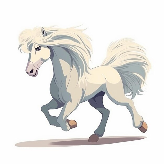 cavalo de desenho animado correndo em um fundo branco ai generativo