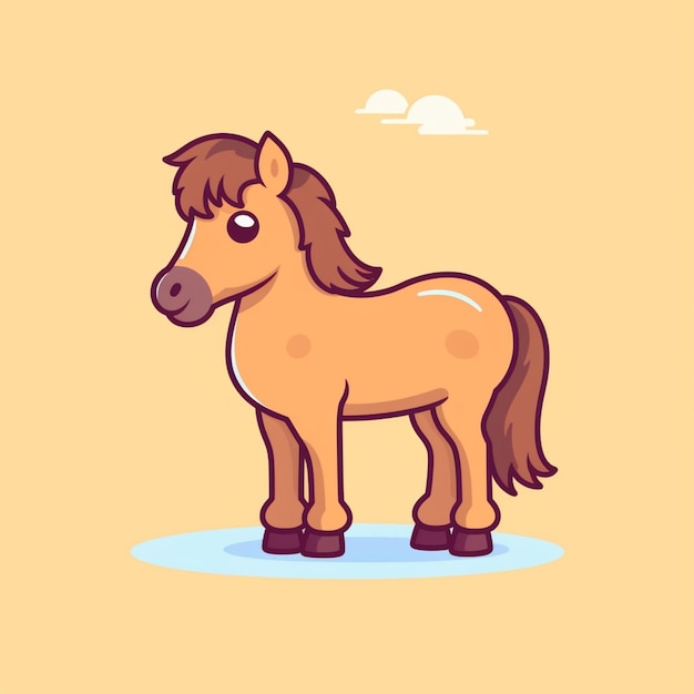 cavalo de desenho animado de pé no meio de um campo com um céu de fundo generativo ai