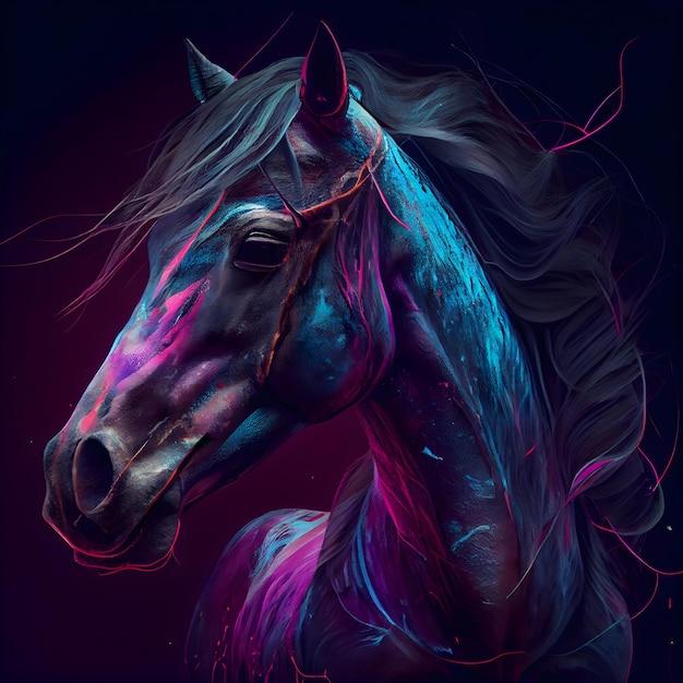 Cavalo de fantasia Retrato colorido de fantasia de um belo garanhão
