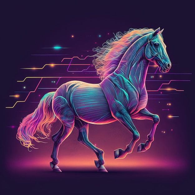 Cavalo de fogo de moda neon em jaqueta Generative AI