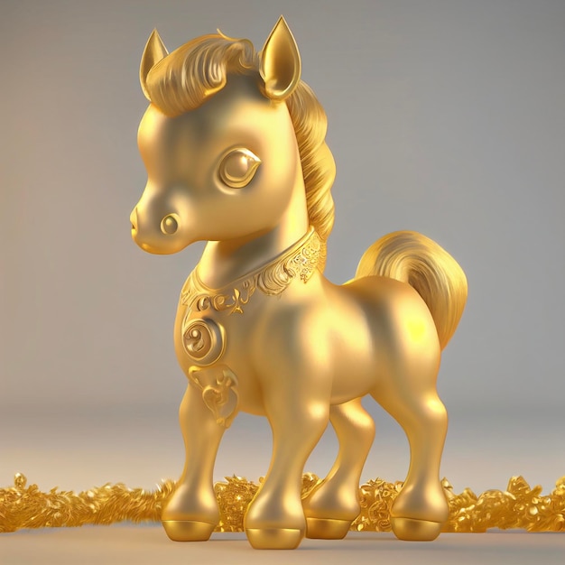 Cavalo dourado em cima de uma pilha de moedas de ouro generativas ai