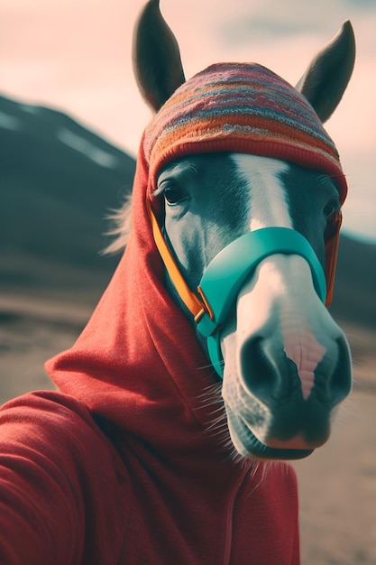 Cavalo engraçado hipster tira foto de selfie animais antropomórficos engraçados