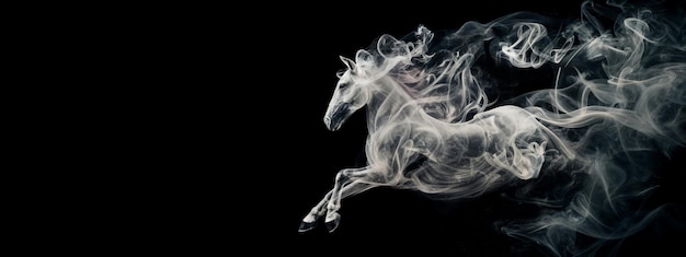 Foto cavalo feito de fumaça pulando para a frente fundo de conceito abstrato