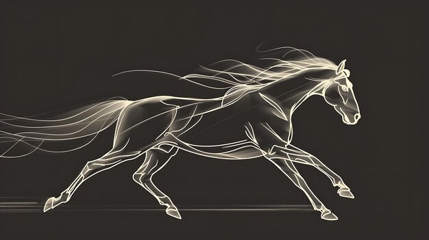 Cavalo galopante gracioso com crina e cauda fluentes Perfeito para desenhos com temas equinos