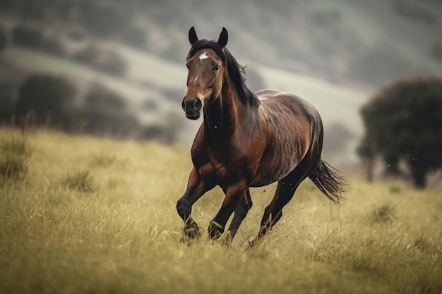 Cavalo marrom galopando no campo Ilustração AI GenerativexA