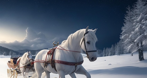 cavalo na floresta de inverno IA generativa
