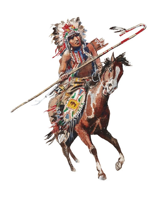Cavalo nativo americano png aquarela ilustração elemento fundo transparente Remixado de Charles M Russell obra de arte por rawpixel