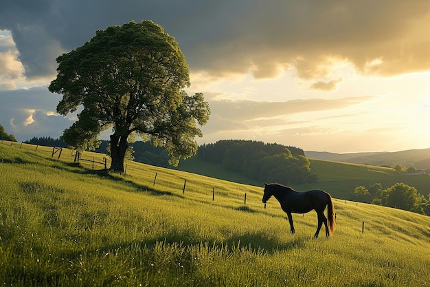 Cavalo no campo de verão