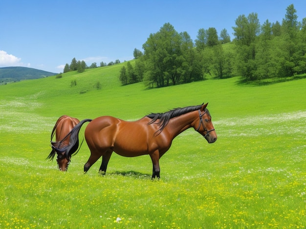 Cavalo no prado.