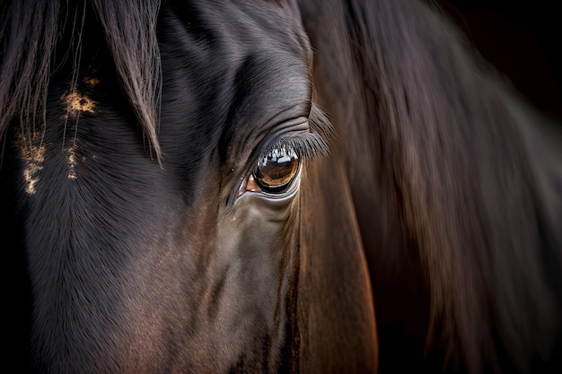 Cavalo preto Olhos grandes com cílios em detalhe