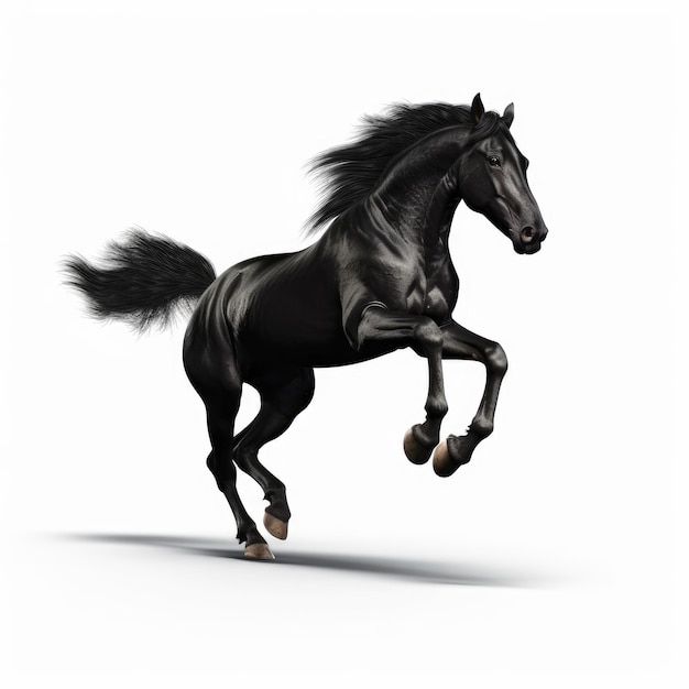 cavalo preto salto 3d em IA generativa de fundo branco