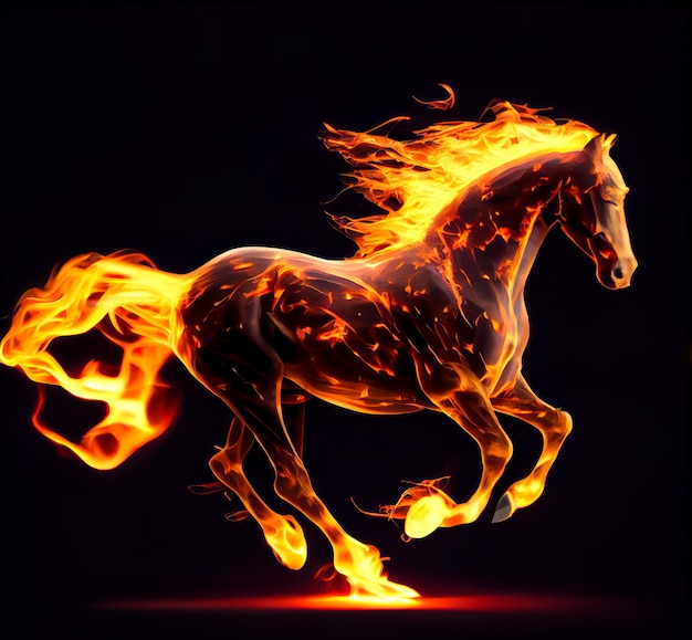 Cavalo que está pegando fogo em um fundo preto Generative AI