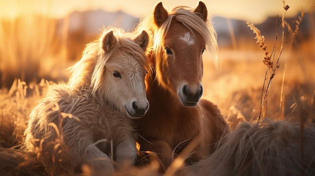 Cavalos abraçados na pastagem