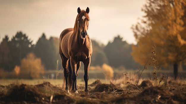 Cavalos andando em um campo