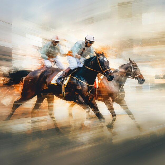 Foto cavalos artísticos correndo em grupo em uma pista de corrida