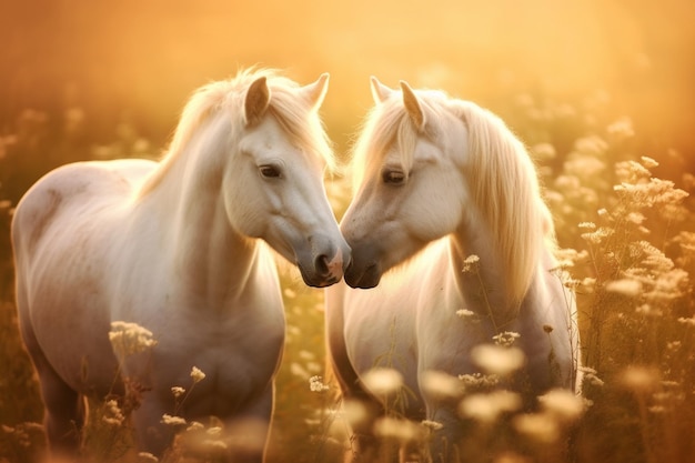Cavalos bonitos e pacíficos na natureza.