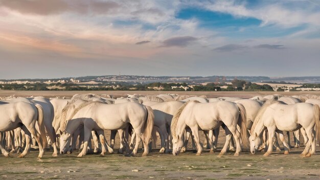 Cavalos brancos em Camargue, França