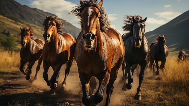 cavalos correm nas montanhas