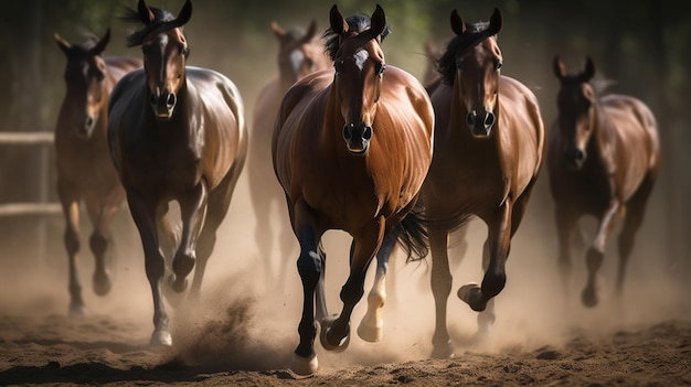 Cavalos correndo em uma estrada de terra