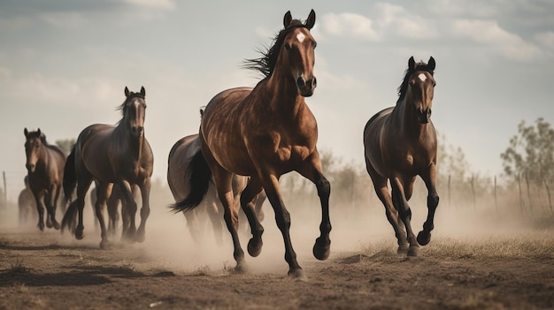 Cavalos correndo na poeira