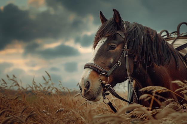 Foto cavalos de clydesdale pastando em um campo escocês belas fazendas de cavalos animais arando a terra