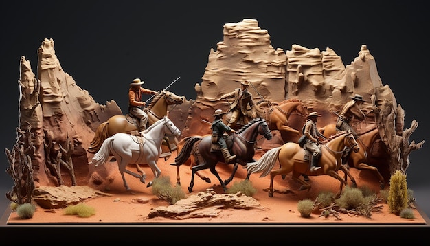 cavalos de cowboy do oeste selvagem diorama modelo 3d