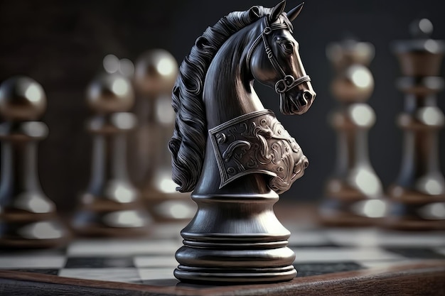 Cavalos de xadrez fantasia em um tabuleiro de xadrez Generative ai