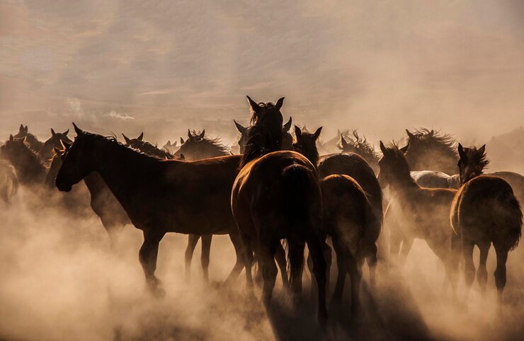 Foto cavalos num campo