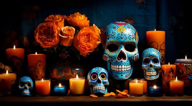 Caveira de açúcar em tatuagem mexicana Dia dos mortos Dia De Los Muertos celebração Caveira de açúcar