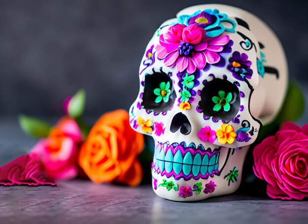 Caveira decorada com flores Imagem do Dia dos Mortos na Cidade do México