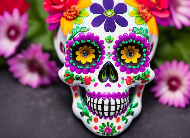 Caveira decorada com flores Imagem do Dia dos Mortos na Cidade do México