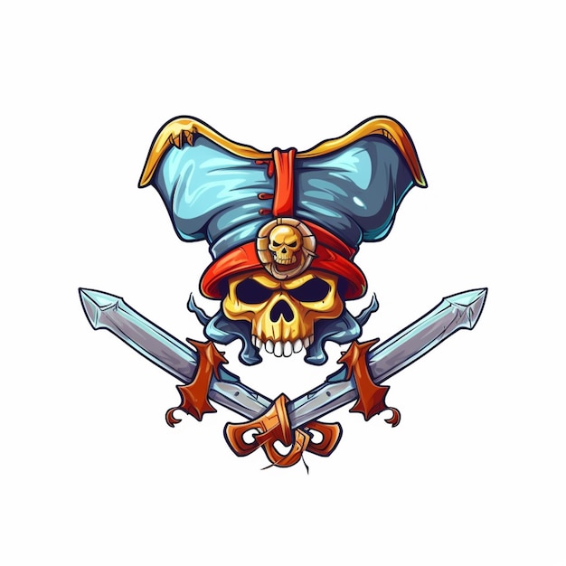 Foto caveira pirata com espada e chapéu com espadas cruzadas generativa ai