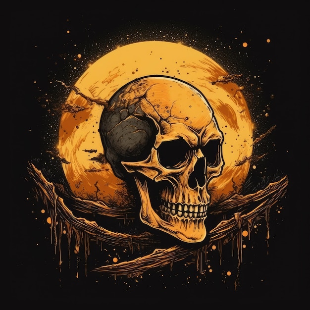caveira universo camiseta maquete de design de tatuagem imprimível uhd ilustração de fantasia escura estilo martelo de guerra