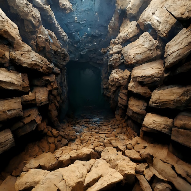 Caverna antiga com muitas pedras