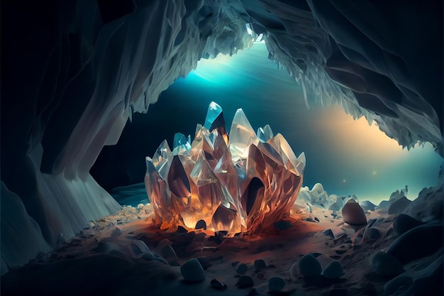Caverna cheia de cristais de gelo Generative Ai
