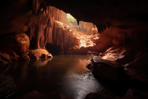 Caverna com cascata criando uma atmosfera tranquila e serena criada com ai generativa