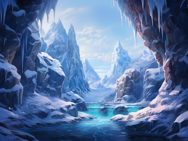 Foto caverna de geleira profundamente congelada com conceito de natureza de gelo e neve