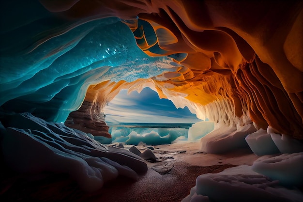 Caverna de gelo no Lago Baikal em inverno generativo ai