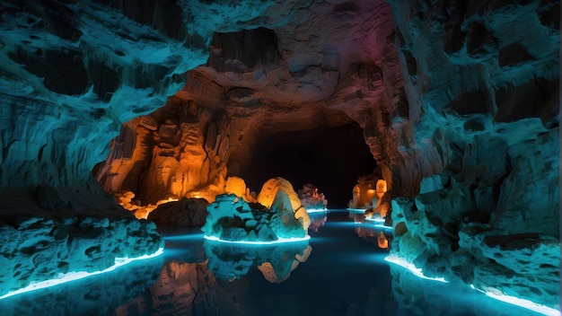 Foto caverna mística brilhante com cristais etéreos