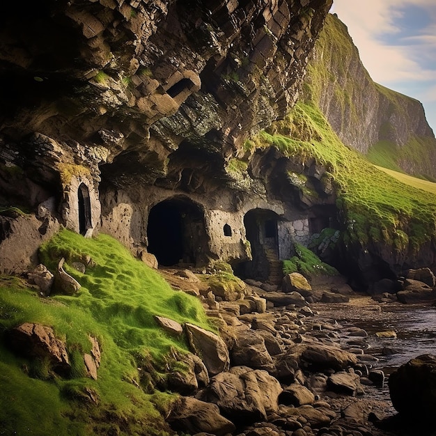 Cavernas escondidas no fundo das encostas das montanhas