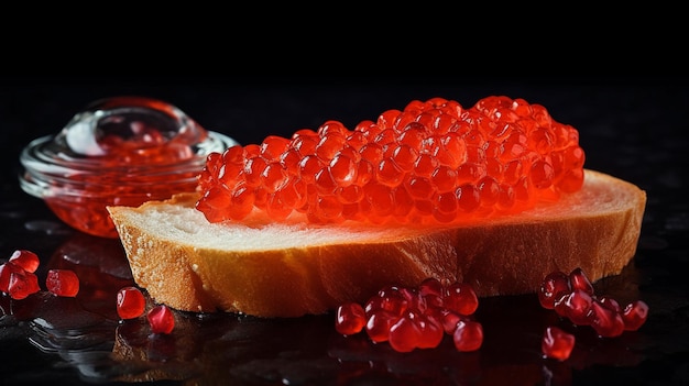 Caviar rojo generativo AI sobre tostadas y mantequilla