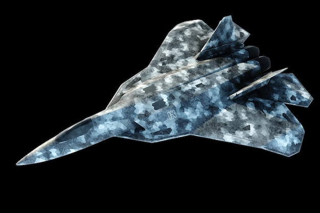 Caza de aviones de combate de quinta o sexta generación aislado sobre fondo negro El concepto de aviación de combate fuerza aérea nuevas tecnologías 3D ilustración 3D render