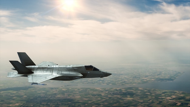 Foto un caza militar vuela en el cielo