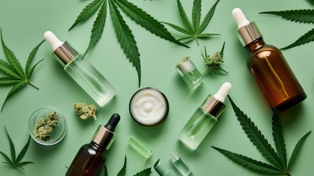 CBD-Ölprodukte werden mit den Blättern und Knospen von Cannabis für Schönheits- und medizinische Zwecke hergestellt