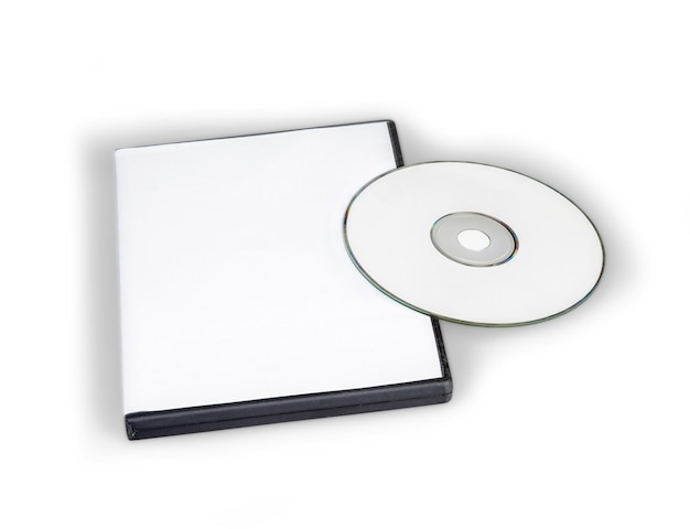 Foto cd o dvd en blanco y una caja de cd o dvd en blanco