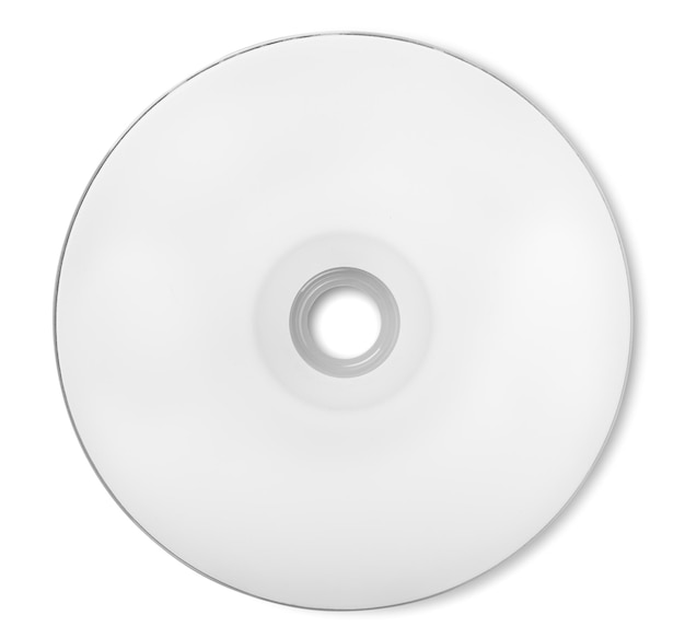 Foto cd-rom branco isolado no fundo branco. trajeto de grampeamento