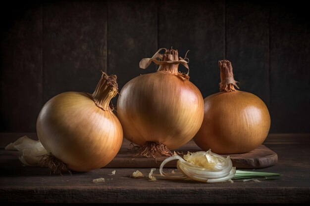 Cebola em um ingrediente de chalota de mesa de madeira para cozinhar legumes