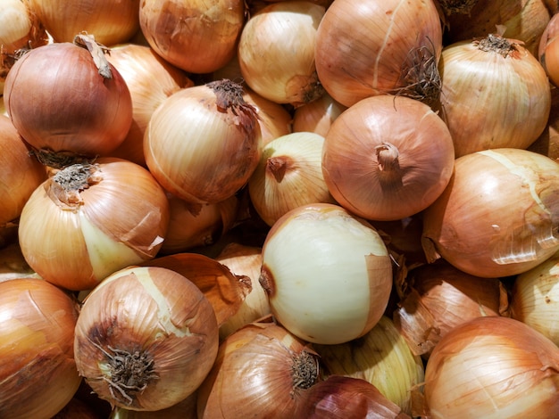 Cebolas frescas à venda no mercado.