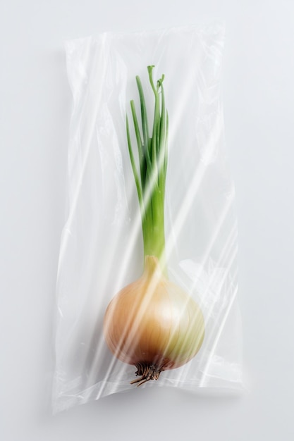 Foto cebolla en bolsa de plastico ai generativa